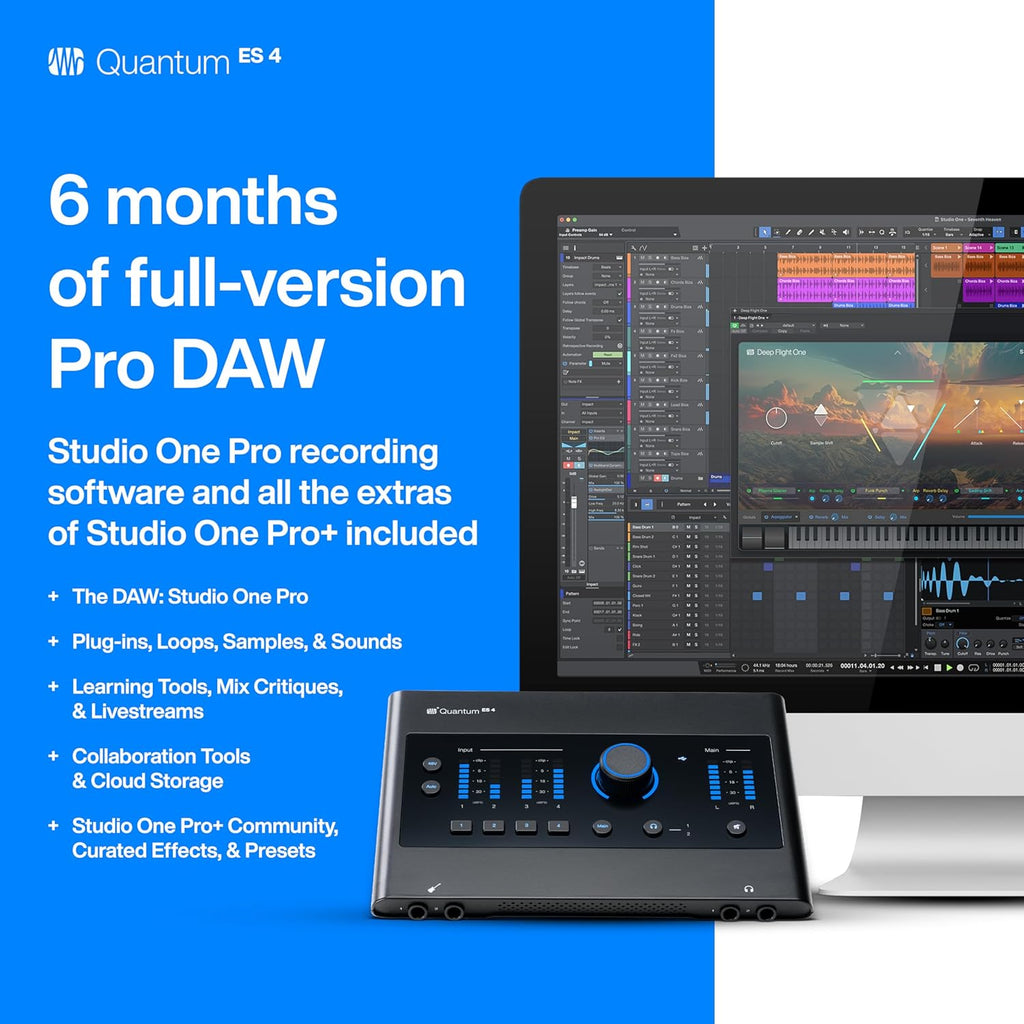 Interface audio PreSonus Quantum ES 4 – 4 entrées, qualité studio 24-bit / 192 kHz avec Studio One Pro inclus