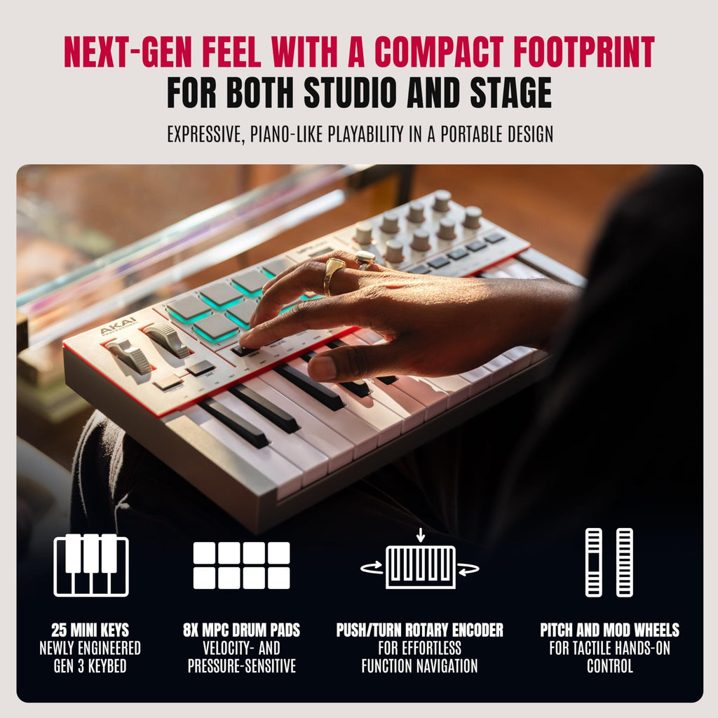 Akai MPK Mini IV – Clavier MIDI USB-C 25 touches avec pads MPC, knobs et logiciels inclus
