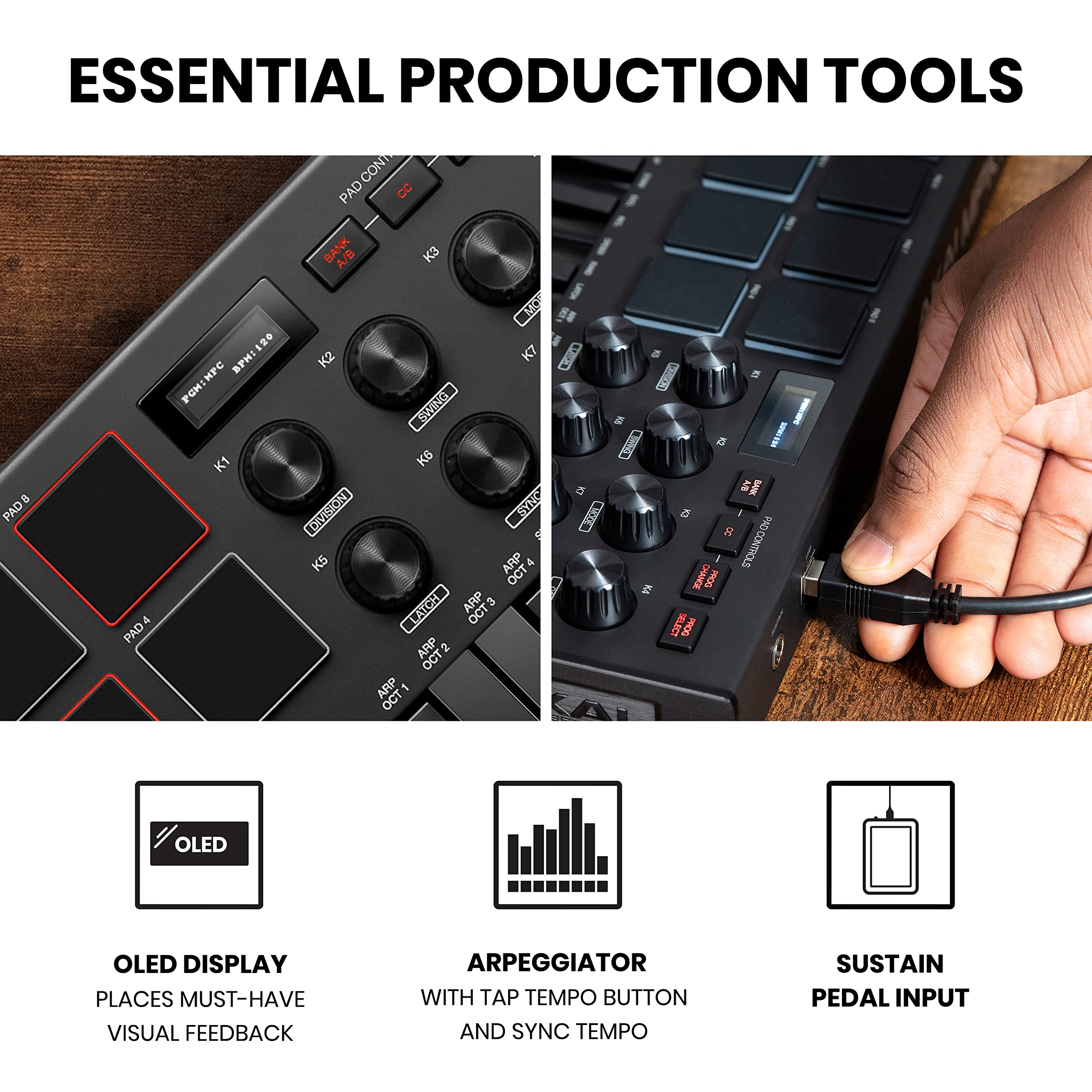 Akai MPK Mini MK3 – Contrôleur MIDI USB 25 touches avec pads rétroéclairés et logiciels inclus