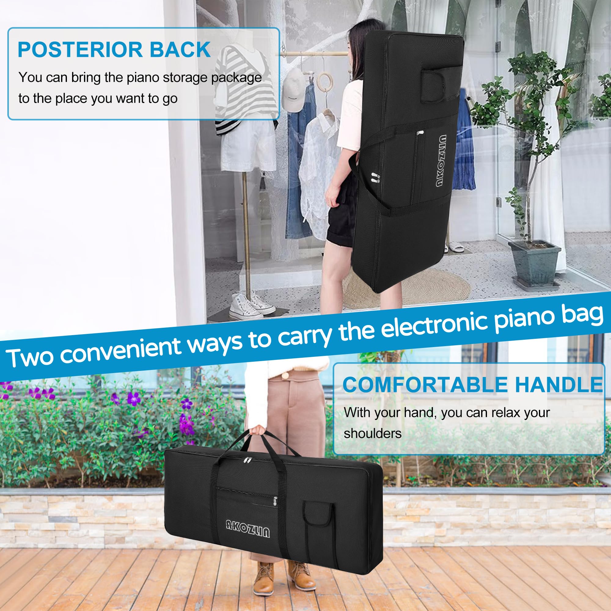 🎹 AKOZLIN – Housse de transport pour clavier 88 touches (noir), sac gig portable en tissu Oxford 600D