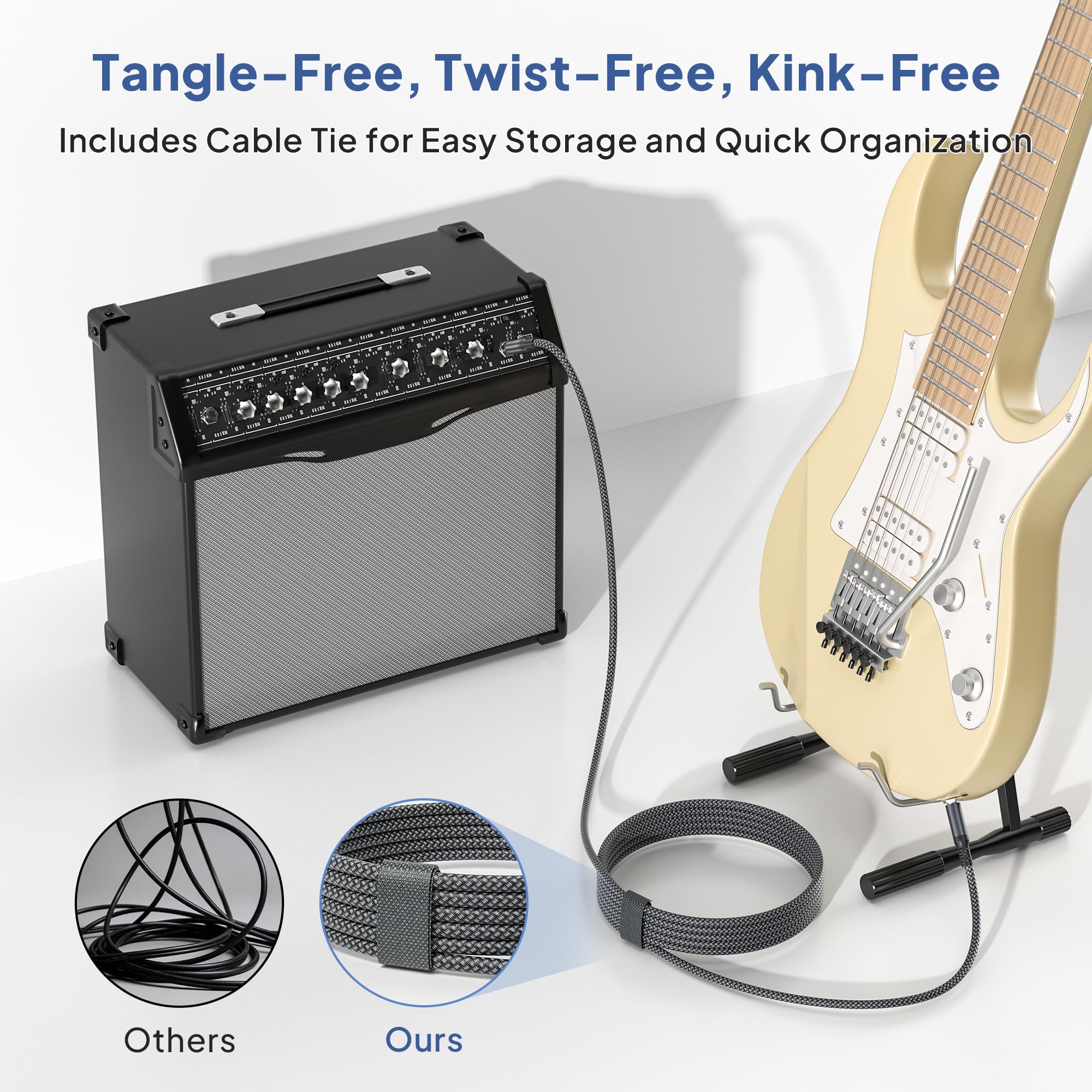 🎸 Câble instrument Elebase 1/4" TRS – Pack de 2, 3 m (10 ft), jack stéréo 6,35 mm droit, audio équilibré pour guitare, basse, clavier, ampli et enceinte