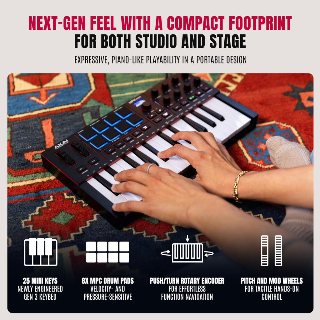 Akai MPK Mini IV – Clavier MIDI USB-C 25 touches avec pads MPC, knobs et logiciels inclus