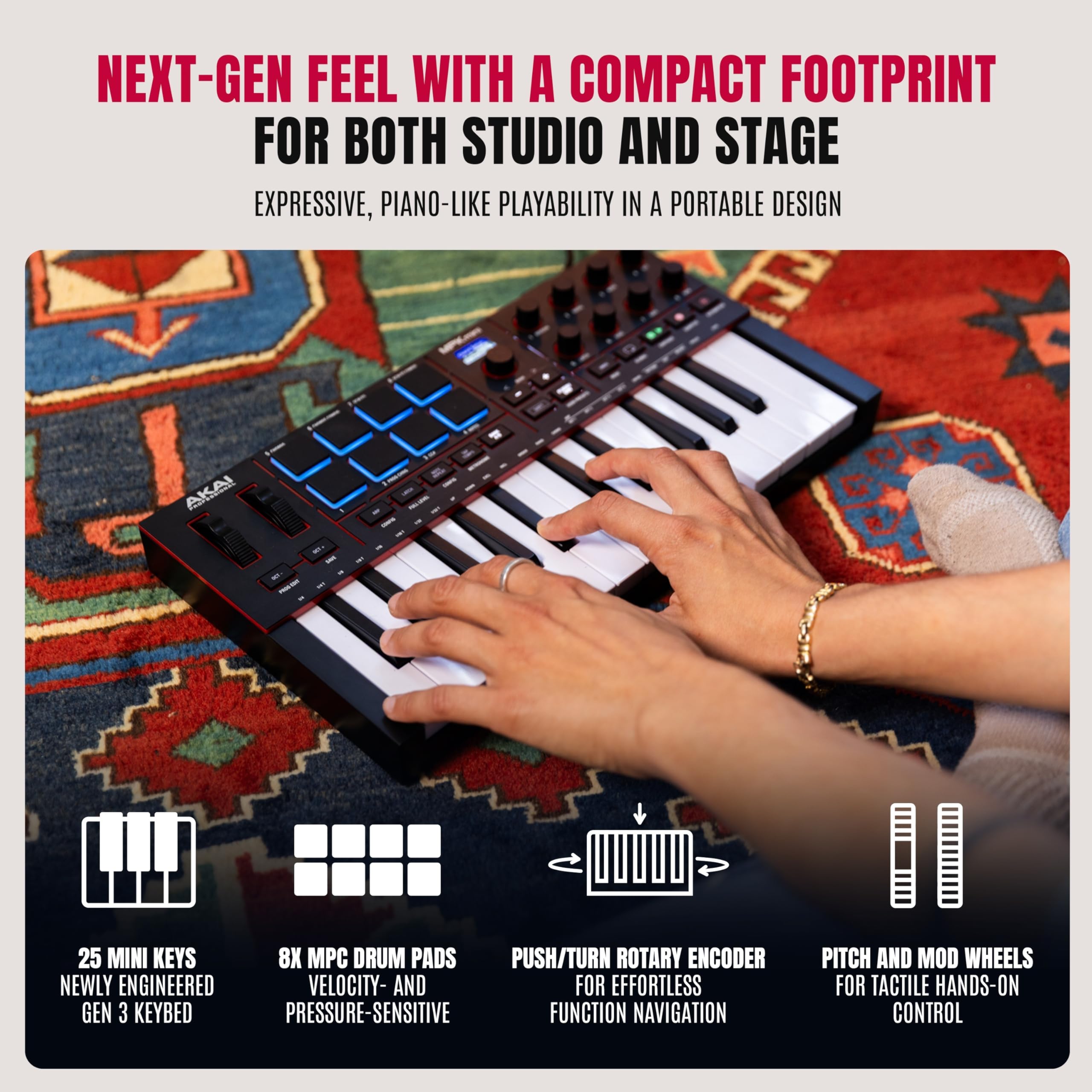 Akai MPK Mini IV – Clavier MIDI USB-C 25 touches avec pads MPC, knobs et logiciels inclus