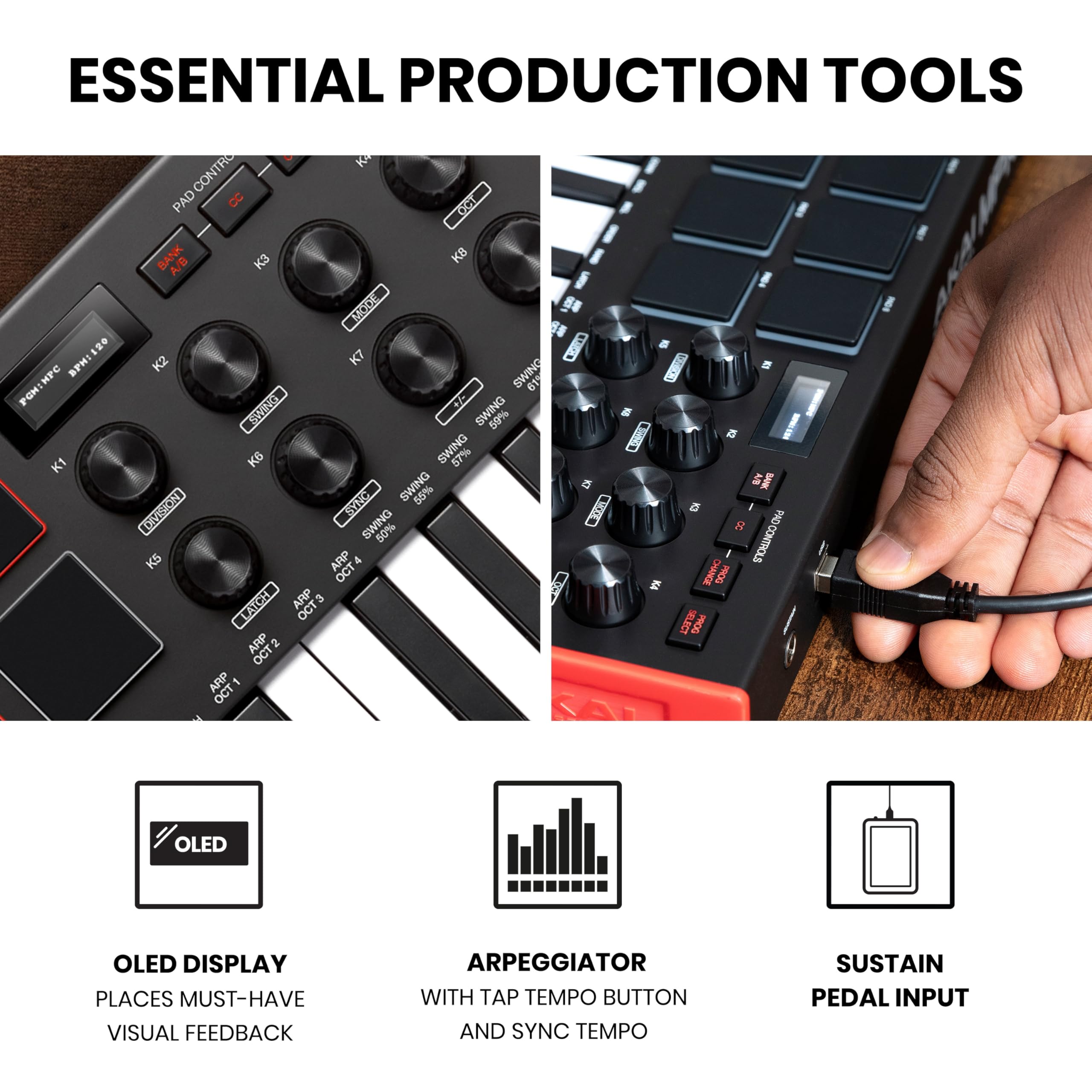 Akai MPK Mini MK3 – Contrôleur MIDI USB 25 touches avec pads rétroéclairés et logiciels inclus