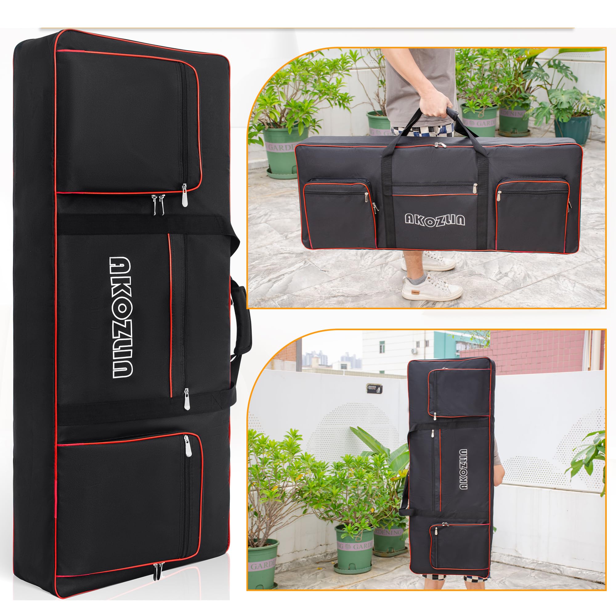 🎹 AKOZLIN Slim – Housse de transport fine pour clavier 88 touches, sac gig pour piano numérique 600D Oxford avec sangles réglables et 5 poches accessoires (137 × 33,5 × 17 cm)
