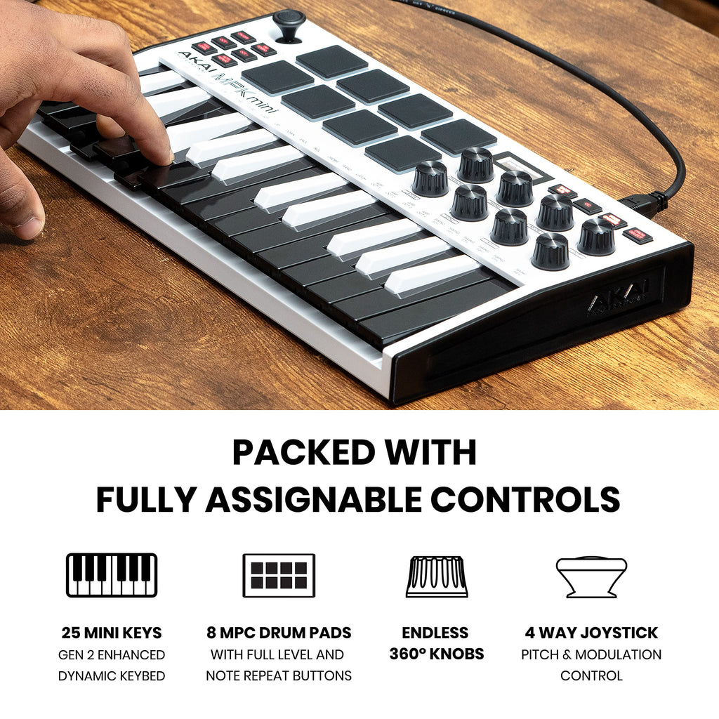 Akai MPK Mini MK3 – Contrôleur MIDI USB 25 touches avec pads rétroéclairés et logiciels inclus