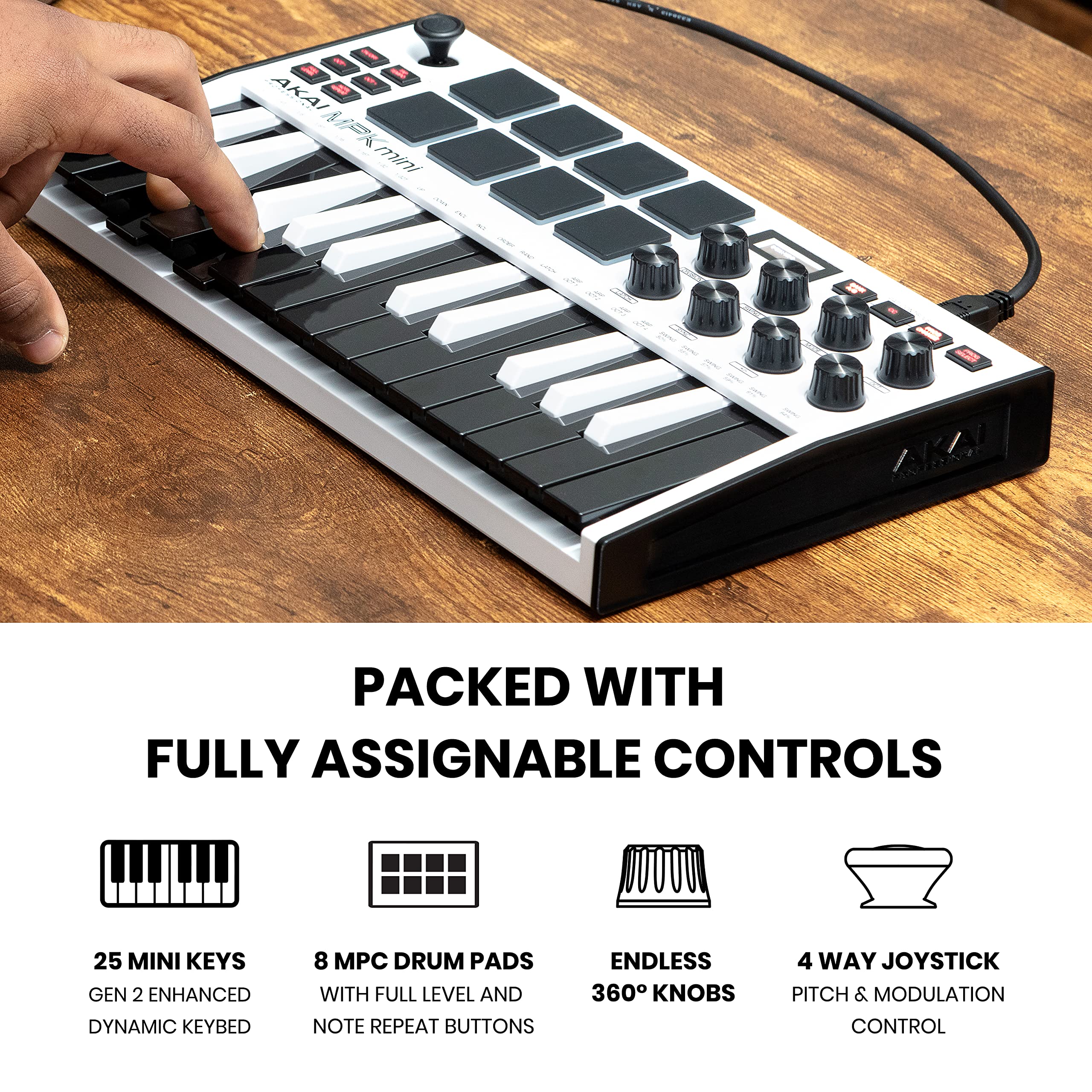 Akai MPK Mini MK3 – Contrôleur MIDI USB 25 touches avec pads rétroéclairés et logiciels inclus
