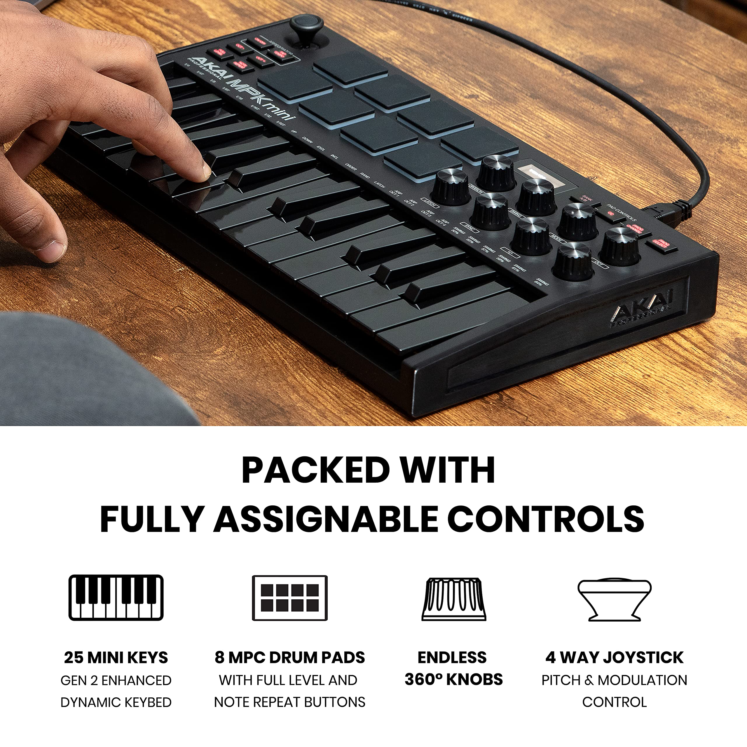 Akai MPK Mini MK3 – Contrôleur MIDI USB 25 touches avec pads rétroéclairés et logiciels inclus