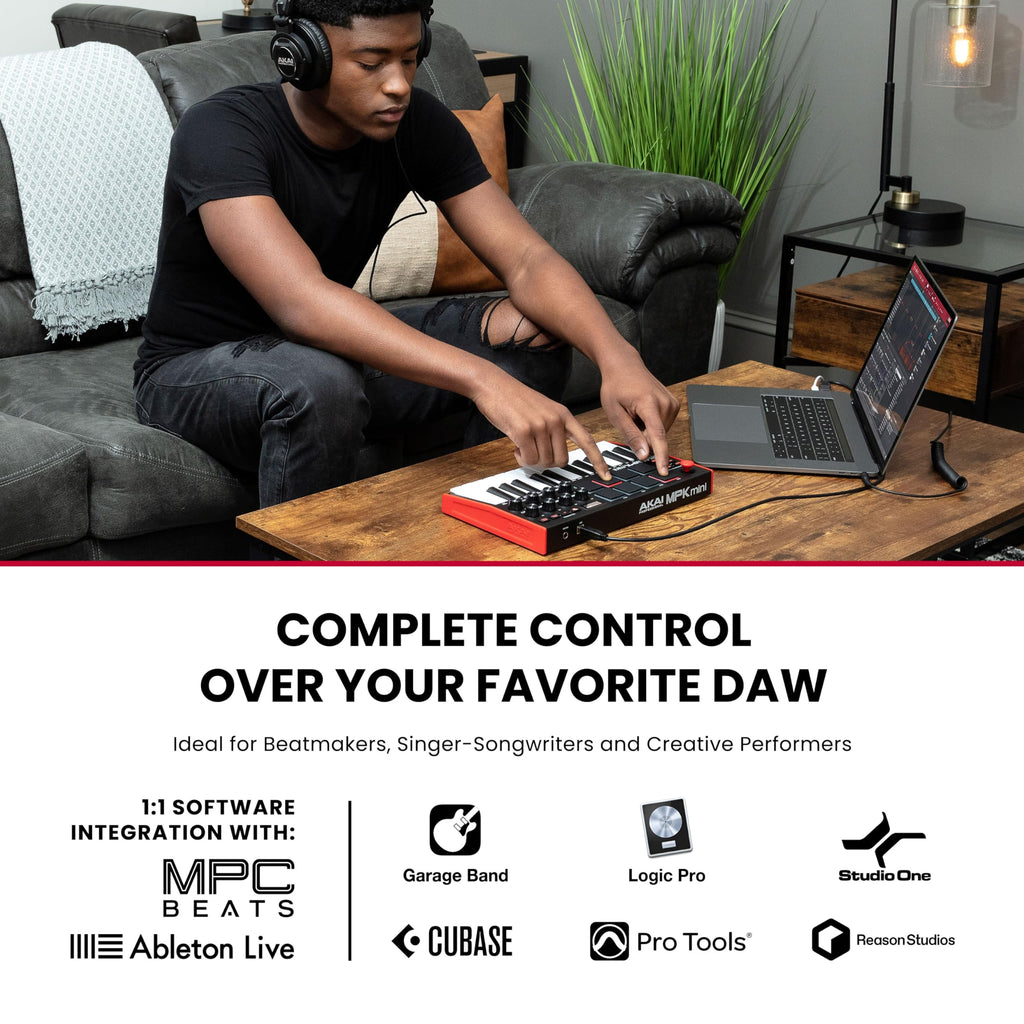 Akai MPK Mini MK3 – Contrôleur MIDI USB 25 touches avec pads rétroéclairés et logiciels inclus