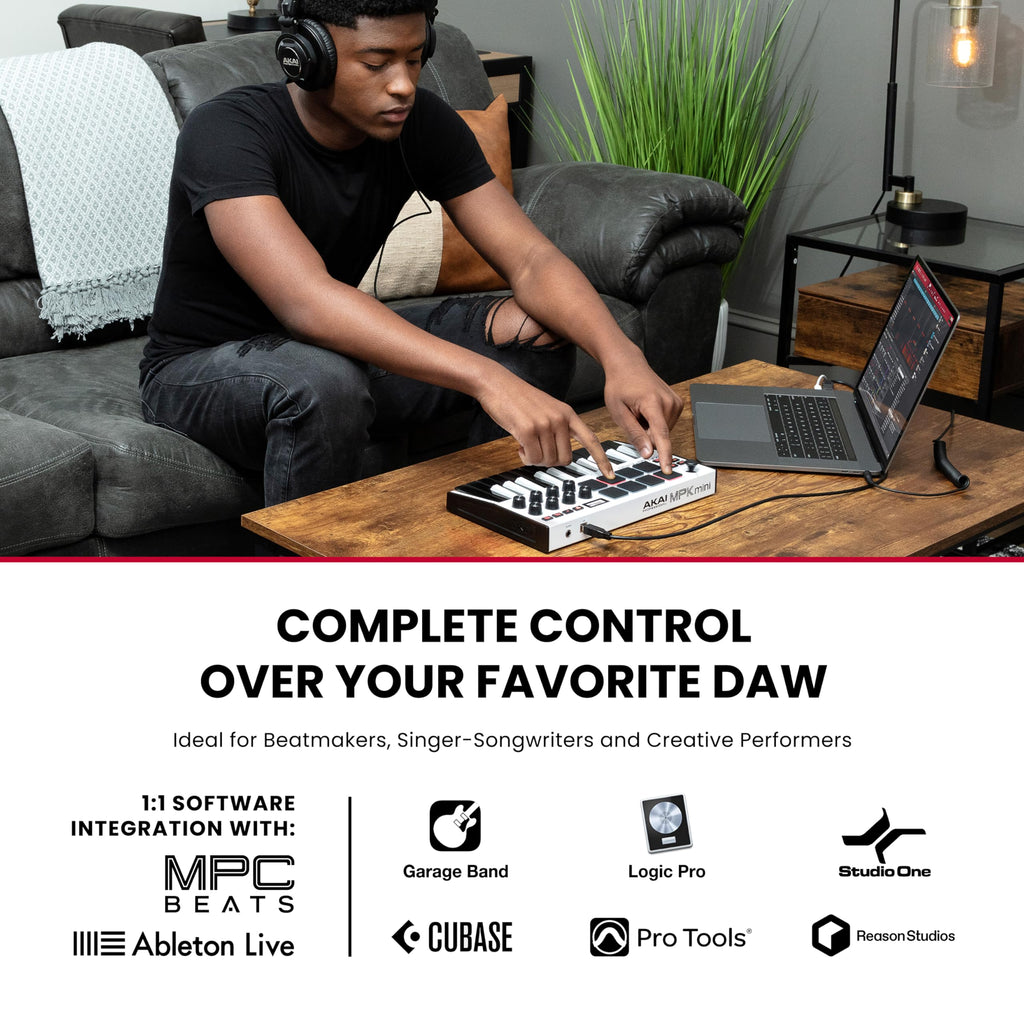 Akai MPK Mini MK3 – Contrôleur MIDI USB 25 touches avec pads rétroéclairés et logiciels inclus