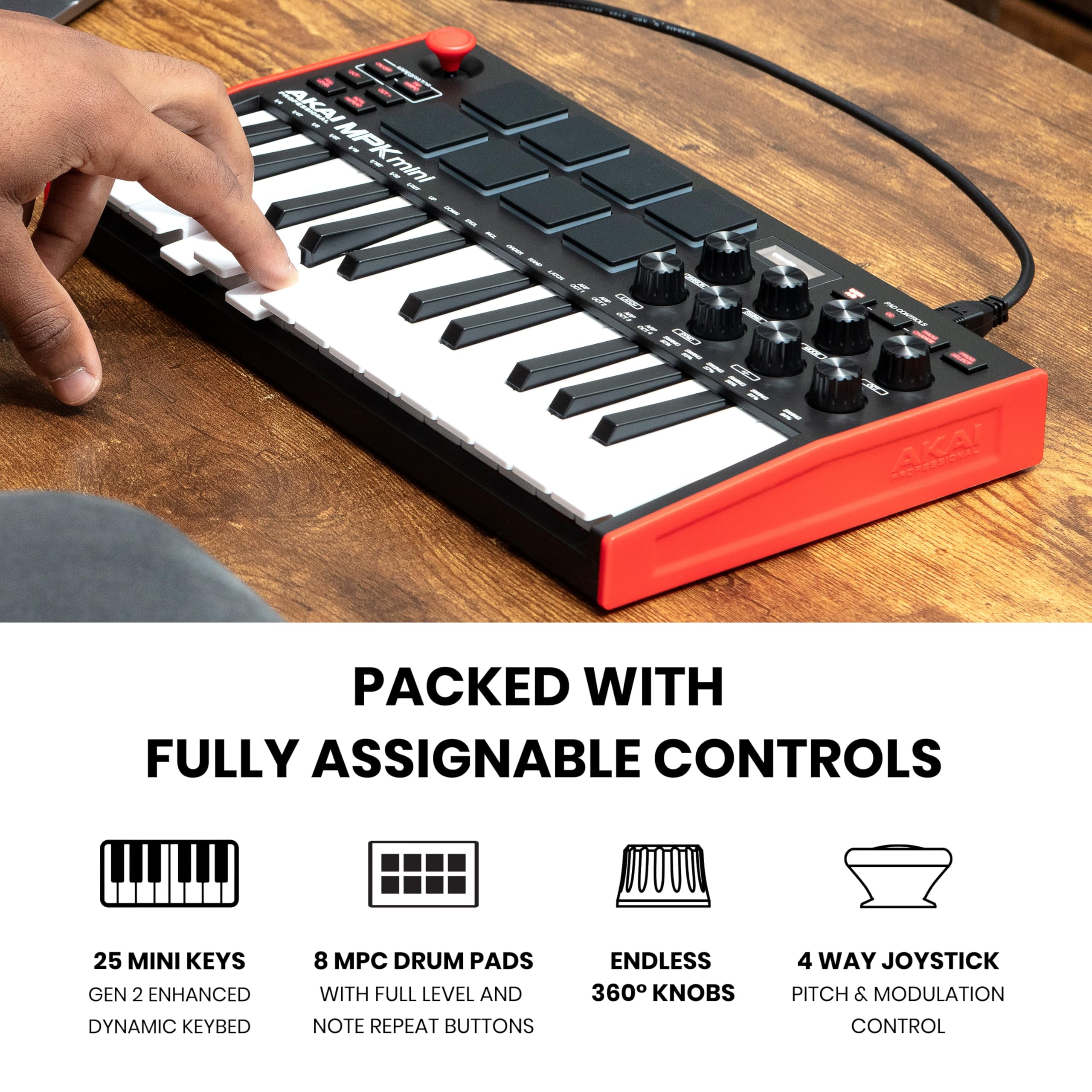 Akai MPK Mini MK3 – Contrôleur MIDI USB 25 touches avec pads rétroéclairés et logiciels inclus