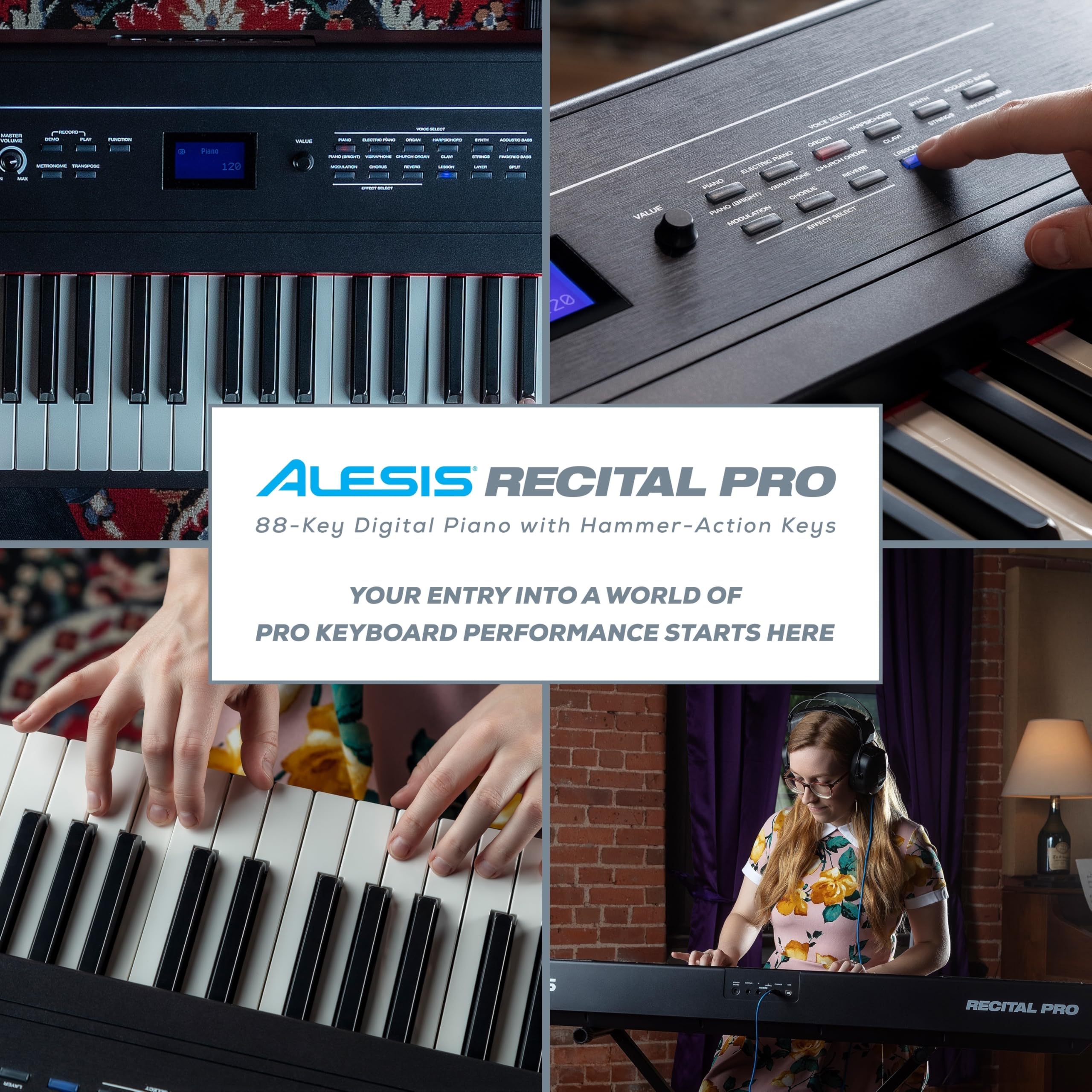 Alesis Recital – Piano numérique 88 touches semi-lestées avec haut-parleurs puissants et modes d’apprentissage