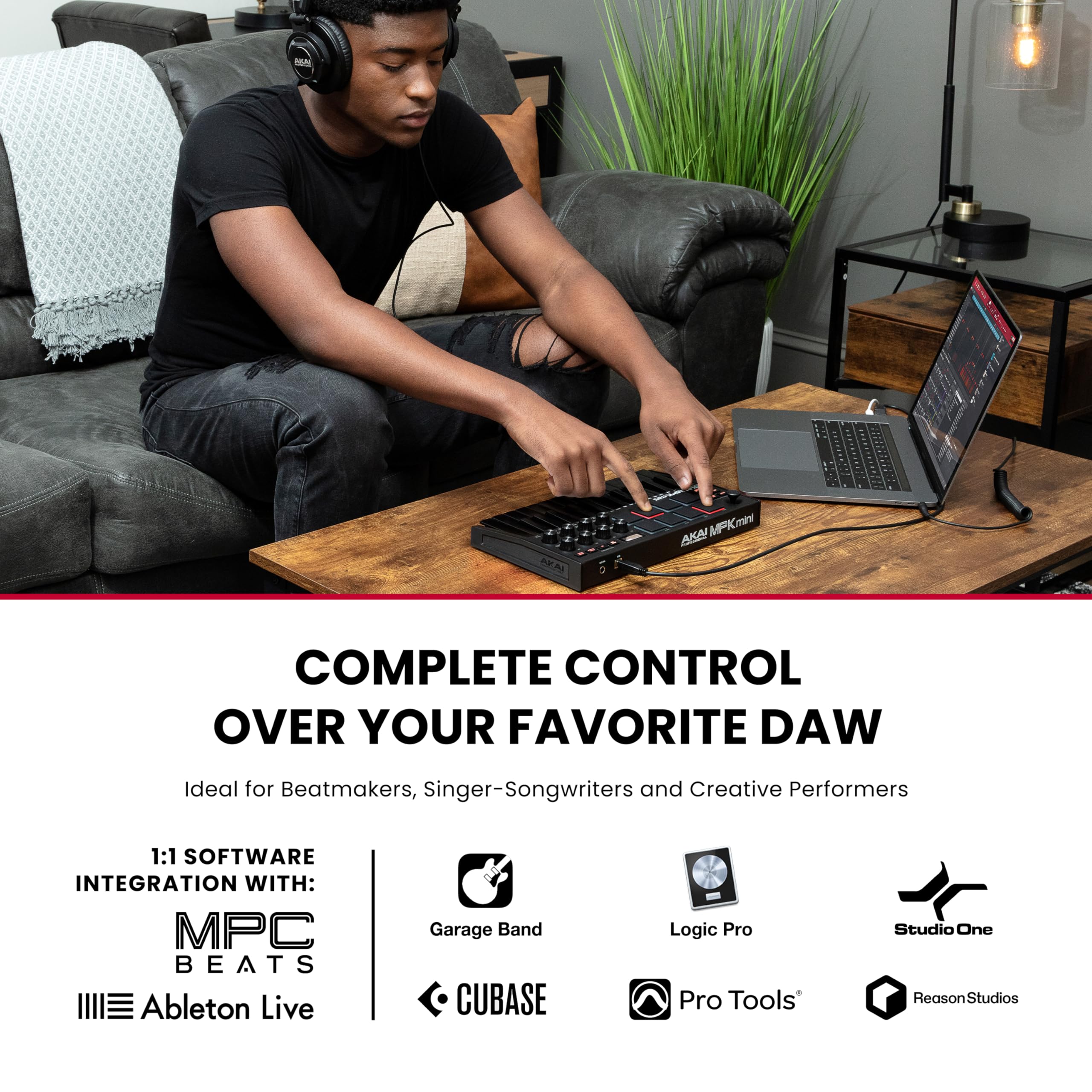 Akai MPK Mini MK3 – Contrôleur MIDI USB 25 touches avec pads rétroéclairés et logiciels inclus